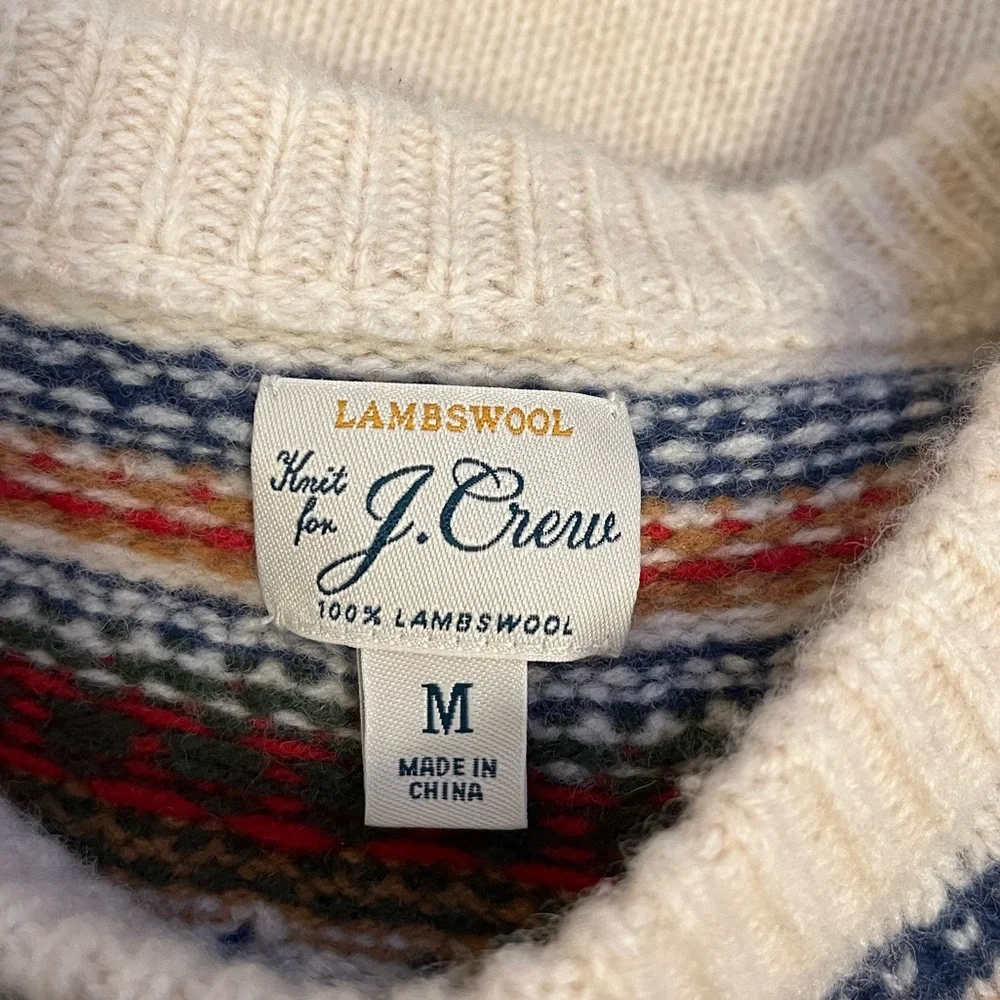 M26 J. Crew Mens Lambswool Fair Isle Yoked Crewneck Sweater